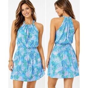 Lilly Pulitzer NWT Shirelle Skirted Romper Aqua Strong Current Sea Size S